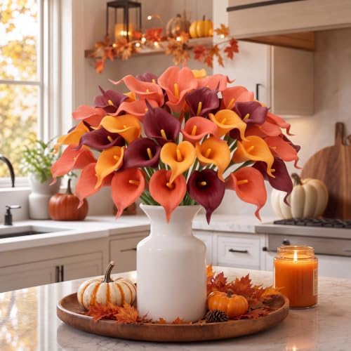 36 Pcs Halloween&Fall Flower Picks 14", Orange, Burgundy, Light Orange