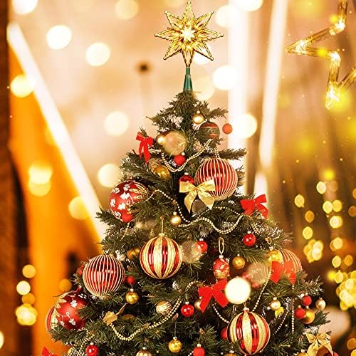 ODEETRONIC Christmas Star Tree Topper, 8 in 120V UL Certified Double Sided 8-Point Star Christmas Treetop Lights, Indoor Lighted Xmas Treetop for Bedroom Home Party Wedding Decor, Gold, Warm White