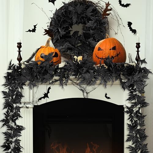 4Pack 23.6FT Black Maple Leaf Fall Garland for Halloween Thanksgiving Decor