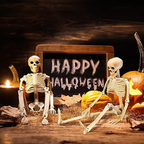 WODMAZ 5 Packs Halloween Skeletons, 16" Halloween Full Body Skeleton with Posable Joints for Haunted House Graveyard Props Decor