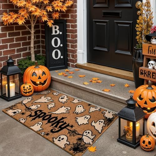 Kelarea Halloween Door Mat Spooky Ghost, 17" x 29" Non-Slip Outdoor/Indoor