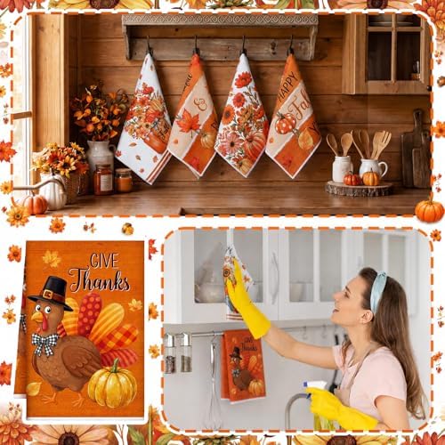 Geyoga 12 Pcs Fall Kitchen Towels Turkey Dish Towels Pumpkin Kitchen Decor