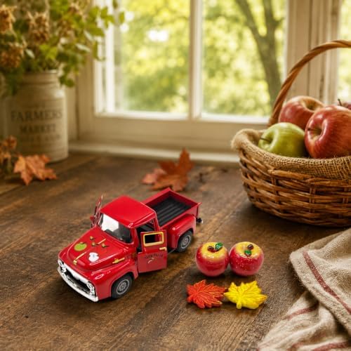 Fall Apple Decor Truck - Apple Decorations - Apple Decorations for Home and Maple Leaves, Farmhouse Autumn Harvest Tabletop Decoration for Thanksgiving Mantel Shelf Tiered Tray Centerpiece
