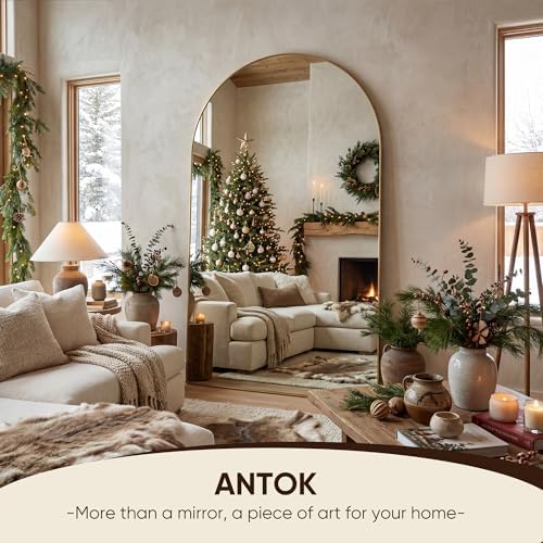 Antok 86" x46” Arched Full Length Mirror, Floor Mirror with Stand, Gold