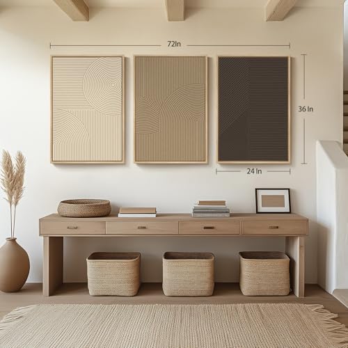 Large 3D Framed Neutral Abstract Wall Art for Living Room, 3 Piece 24x36 In