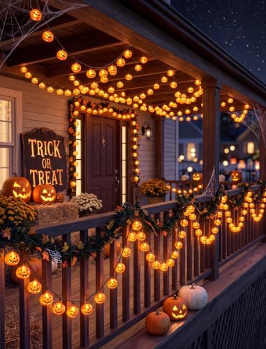 12FT Halloween Pumpkin Lights String, 20 Pumpkin Lantern String Lights
