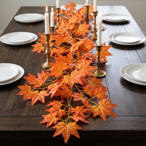 Artificial Red Maple Leaves Bunch, Silk Fall Foliage Stems 24 Inch