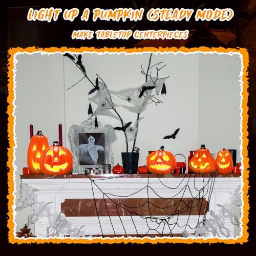 Tujoe 6 Pcs Halloween Pumpkin Lantern Set Light up LED,Orange