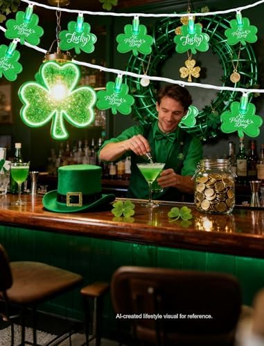 12FT St Patricks Day String Lights - 20 LED Shamrock Lights