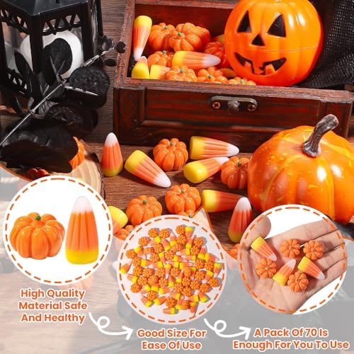 Halloween Mini Decor 70PCS Fake Resin Pumpkins Candy Corn Figurines