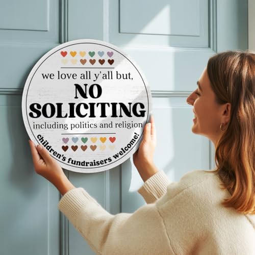 No Soliciting Round Wood Hanging Sign for Front Door,Do Not Knock or Ring Doorbell House Welcome Sign