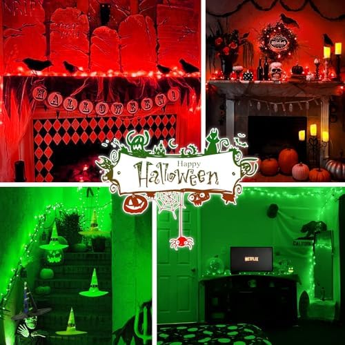 JMEXSUSS 2 Pack 100 LED Red Green Halloween Lights Indoor Outdoor