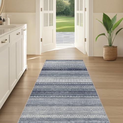 Nakagishi Boho 2x6 Runner Rug Machine Washable Rugs Non Slip Denim Blue