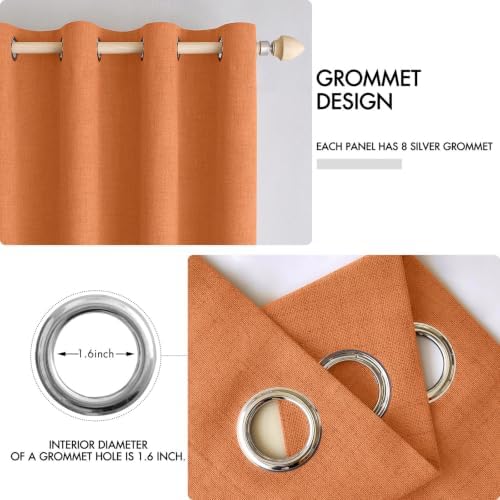 MIULEE 100% Blackout Linen Curtains for Bedroom 52x84 Inches Orange
