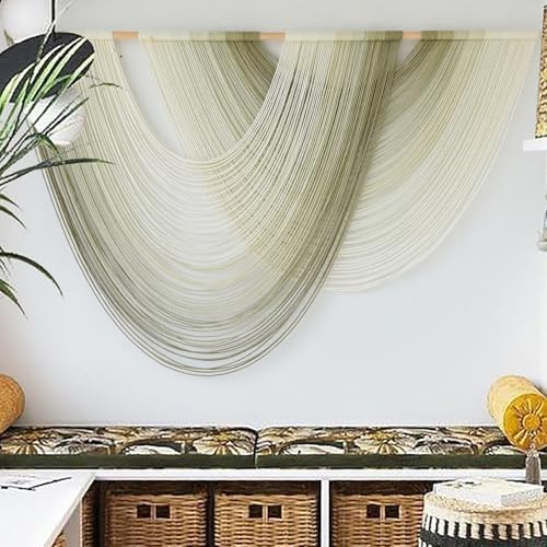 Macrame Wall Hanging Boho Tapestry Dip Dyed Ombre Moss Green 57"W*39"L