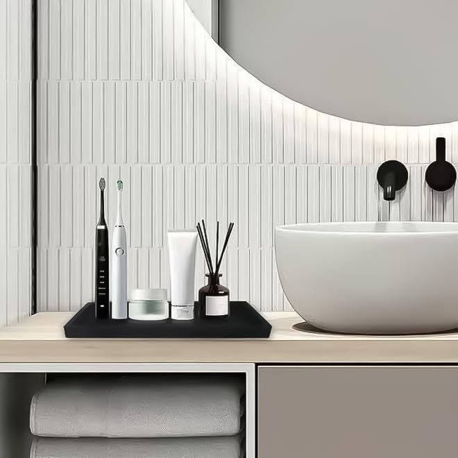 Small Tray / 11.8" L x 5" W Silicone Soap Dispenser Tray / Black / Set of 2