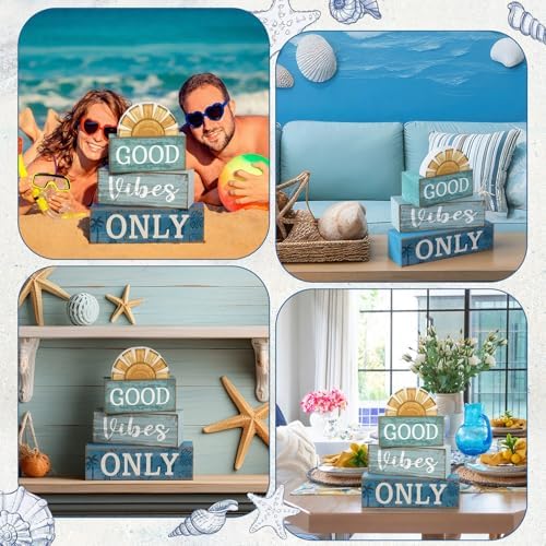Lineshading 4 Pcs Summer Beach Table Decor Good Vibes Only Wooden Sunshine
