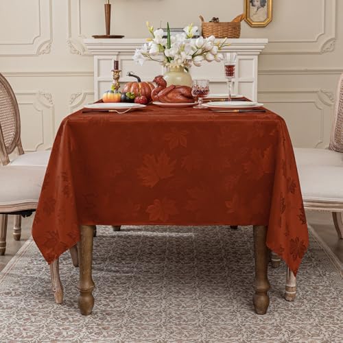 Softalker Fall Jacquard Rectangle Tablecloth, 60 x 102 Inch Rust