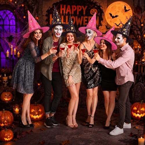 Newcotte 16 Pieces Witch Hats Halloween Costumes for Women Men Modern Witch Hats Fancy Dress Party Decorations