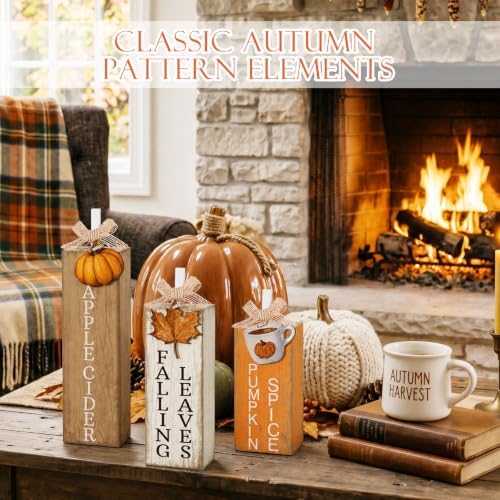 GlikCeil 3 Pcs Fall Table Decor, Wooden Maple Leaf Pumpkin Decoration