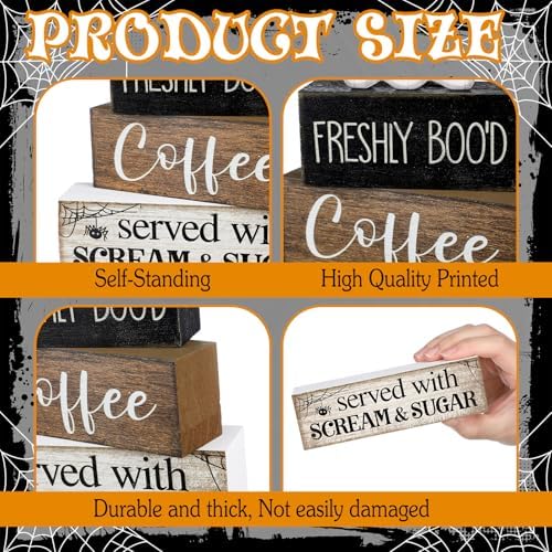 Lineshading 4 Pcs Halloween Coffee Table Decor Wooden Ghost Coffee Bar Sign