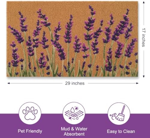 Kelarea Lavender Floral Front Door Mat, 17" x 29" Non-Slip Outdoor/Indoor