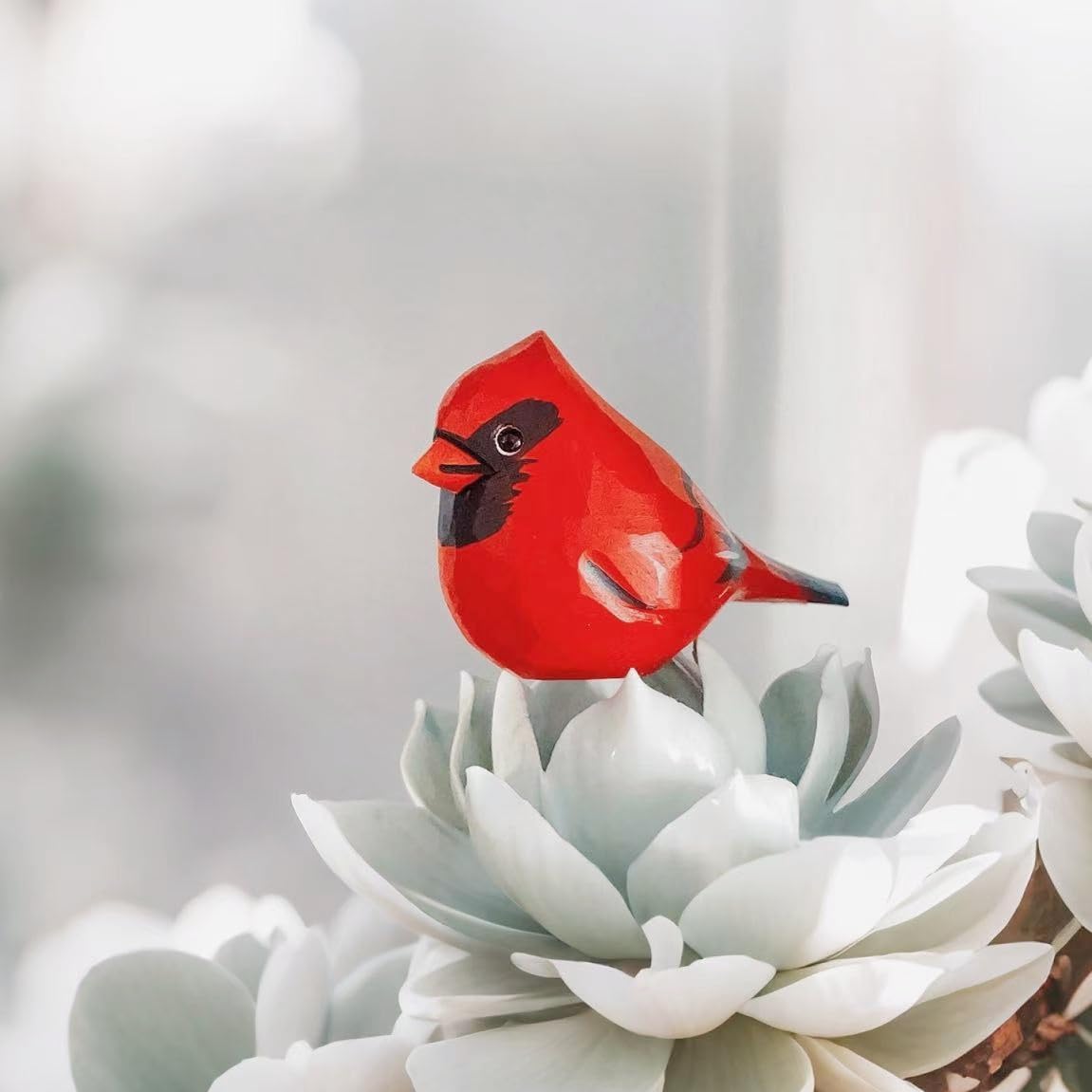 Hand-Carved Wooden Northern Cardinal Figurine / Red