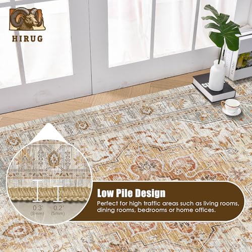 Washable Area Rug 4' x 6' Vintage Traditional Persian Mat - Foldable Distressed Non-Slip Machine Washable Carpet for