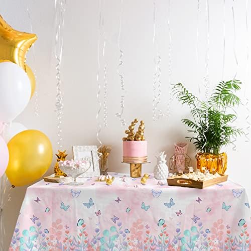 Gatherfun Butterfly Disposable Tablecloth, Plastic Table Cover for Kid’s Birthday Party, 3 PCS, 54”x 108”