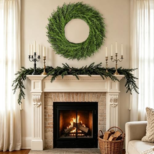 32" Large Norfolk Pine Wreath, Artificial Christmas Wreath for Front Door