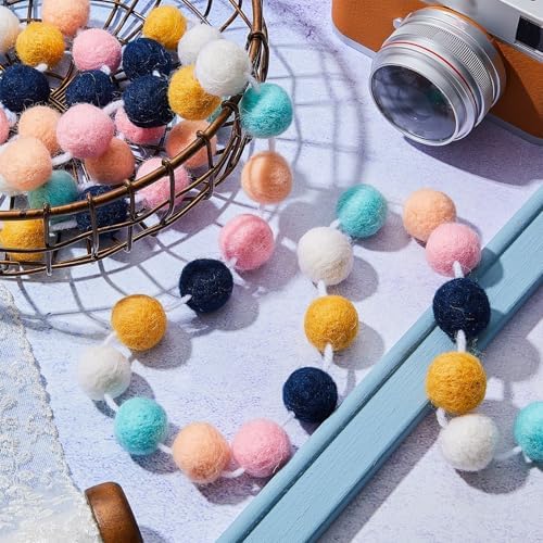 WILLBOND 3 Pieces Felt Pom Ball Garland,Cute Colors