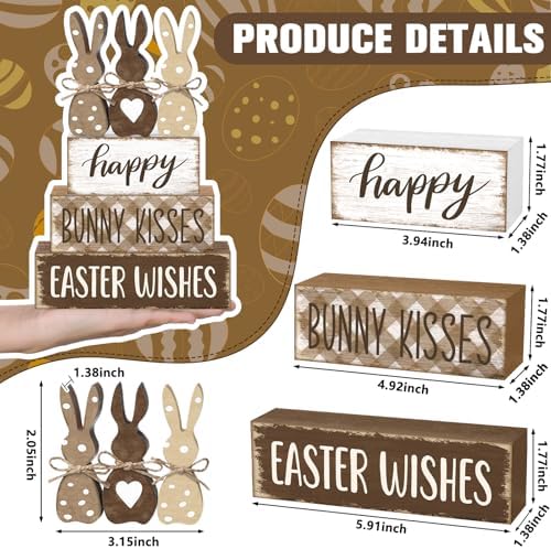 Yousoontic 4 Pcs Rustic Easter Bunny Wooden Table Decorations, Spring Farmhouse Rabbit Tiered Tray Sign Country Table Top Centerpiece Decorative for Home Entryway Office Desk Mantel Room Decor, Gift