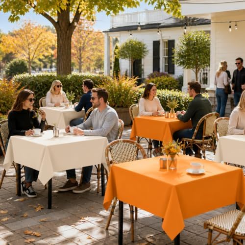 misaya 12 Packs Disposable Plastic Fall Table Cloth Beige and Orange