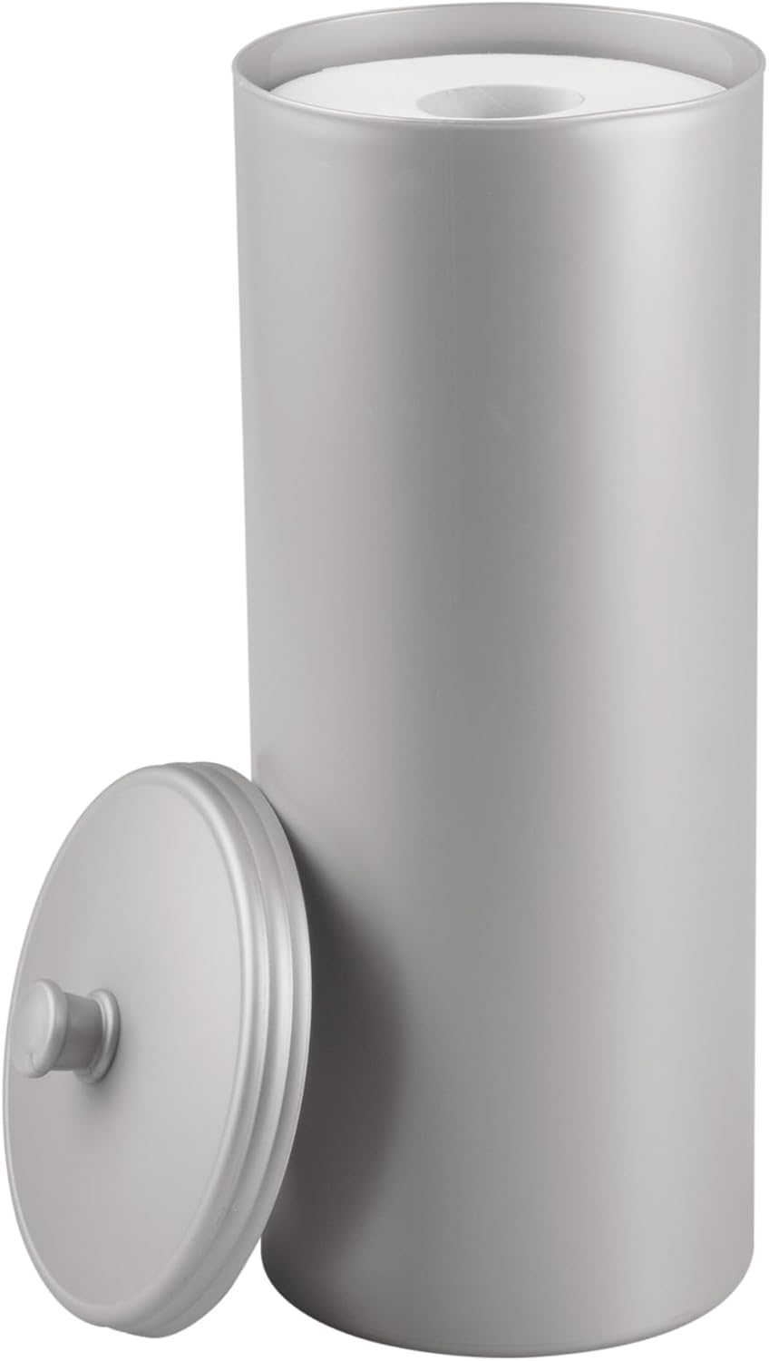 iDesign Freestanding Bathroom Toilet Paper Storage Holder, 2-Pack, Silver | With Lid, For 3 Extra Rolls