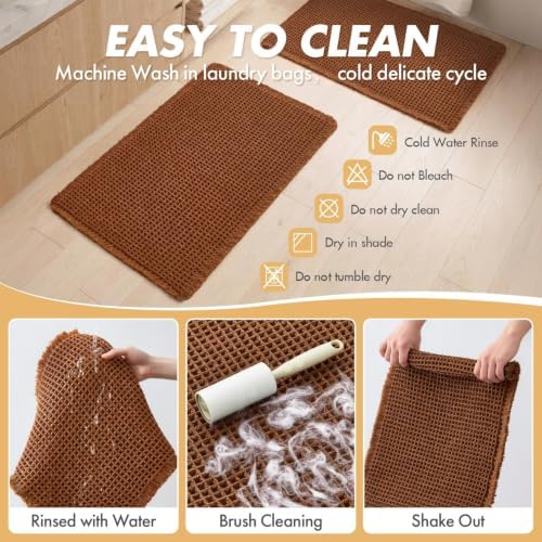 MIULEE Fall Terracotta Set of 2 Waffle Bathroom Rugs Bath Mat 18x30 Inch