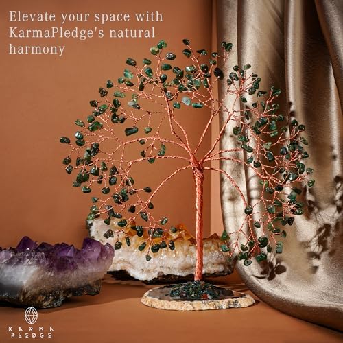 KARMAPLEDGE Crystal Tree of Life for Home, Office, Room, Wall Decor to Bring Money & Good Luck, Handmade Green