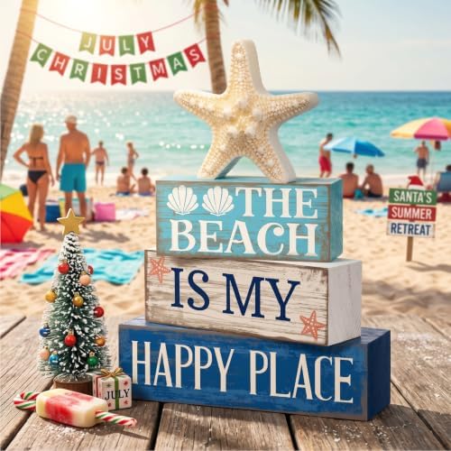 Moucuny 4 Pcs Summer Beach Table Decoration, Starfish Tiered Tray Decor