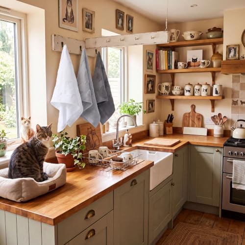 Remagr 3 Pcs Cat Hand Towels Set for Bathroom Cat Lover Gifts