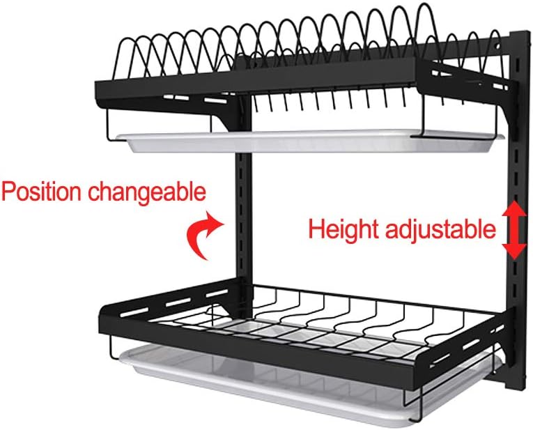 junyuan Kitchen Dish Rack,Hanging Dish Drying Rack Organizer Storage Shelf Over Sink,2 Tier Wall Mount Bowl Holder with