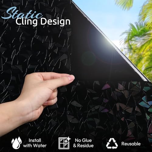 rabbitgoo Rainbow Window Privacy Film, Stained Cling, Black, 29.5" x 118.1"