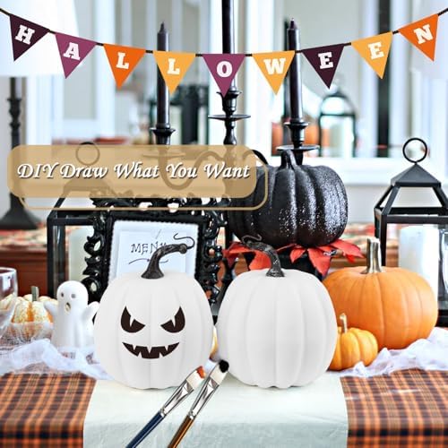 Artmag 6 Inch Large Artificial Pumpkins, 4PCS Big White Faux Foam Harvest Pumpkins for Fall Autumn Thanksgiving Seasonal Holiday Decor
