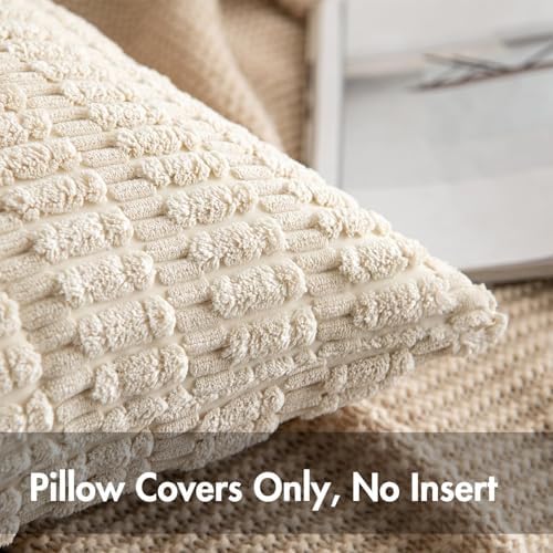 MIULEE Lumbar Corduroy Decorative Throw Pillow Covers 22x14 Cream White