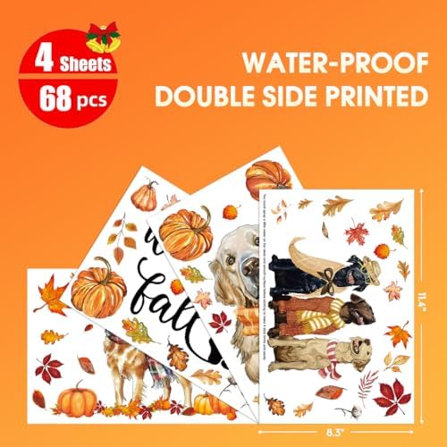 Horaldaily 74Pcs Fall Thanksgiving Window Clings, Dog Pumpkin