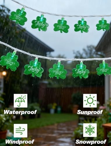 12FT St Patricks Day String Lights - 20 LED Shamrock Lights