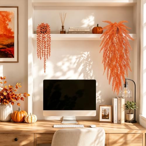 Der Rose 4 Pack Fake Fall Plants Hanging Orange Vines for Fall Wall Decor