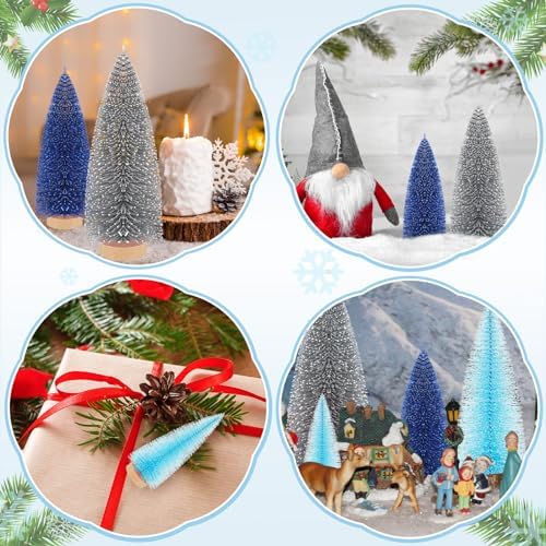 Leyndo 9 Pcs Blue Classic Artificial Mini Christmas Tree with Wood Base