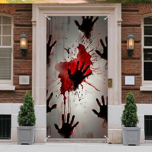 IVN Halloween Red Handprint Door Door Cover Decorations 35x71 Inch