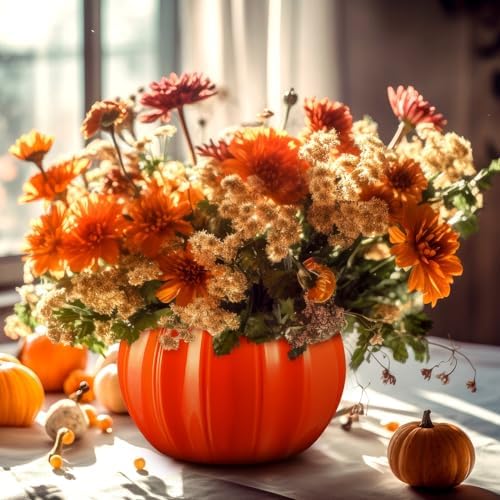 Sieral 3 Pcs Ceramic Pumpkin Vase 5.5" Orange Pumpkin Table Decor Fall Vase