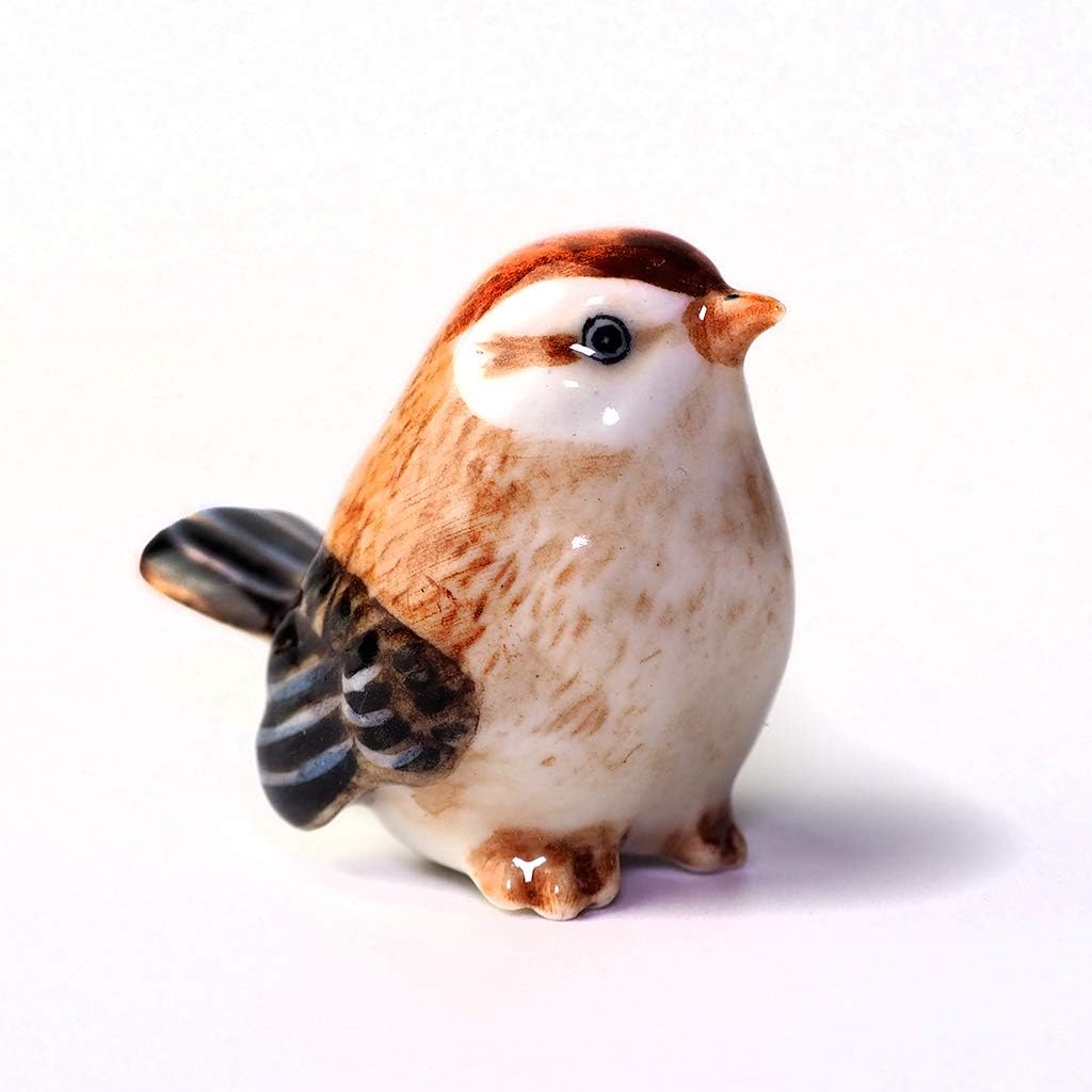 ฺBird Figurine Ceramic Tailorbird Animal Miniature Handmade Gift Decor DIY Craft Design Collectible