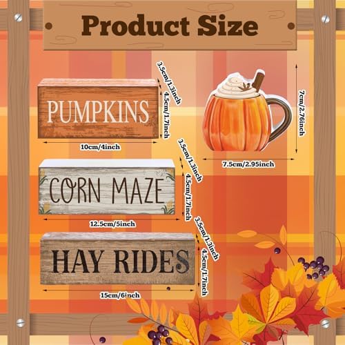 Lineshading 4 Pcs Fall Tiered Tray Decor, Wooden Pumpkin Farmhouse Signs